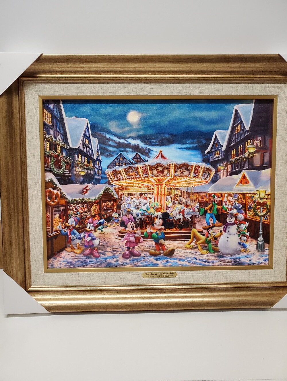 Thomas Kinkade studios Disney Mickey & Minnie Christmas Market Framed Canvas Art